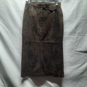 Vintage Tanner Country Dark Brown Suede Maxi Lined front pocket Skirt 12